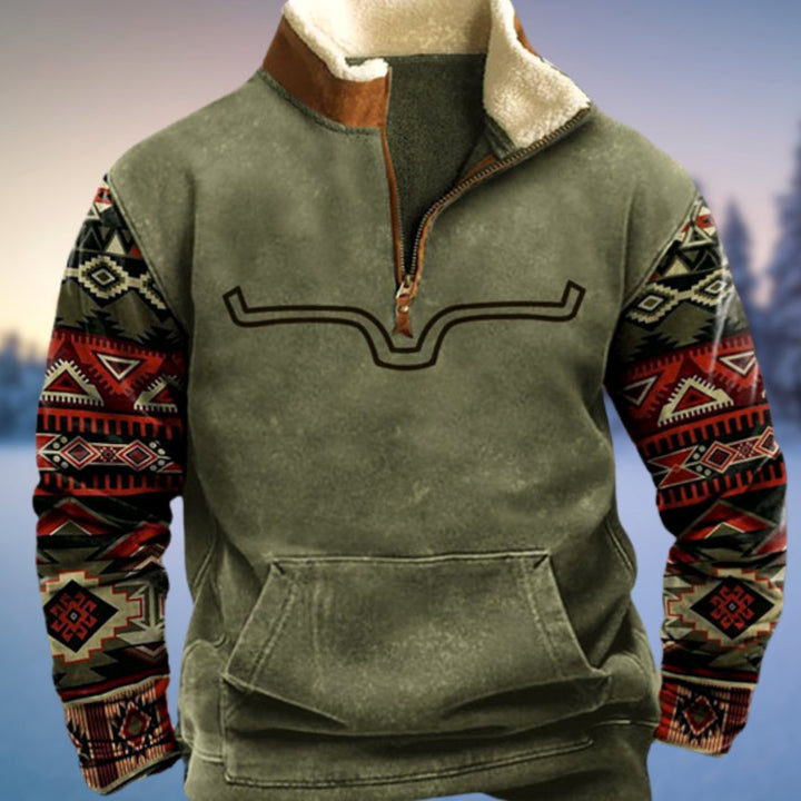 Men's Aztec Quarter-Zip Fleece-Lined Winter Pullover - Style 1