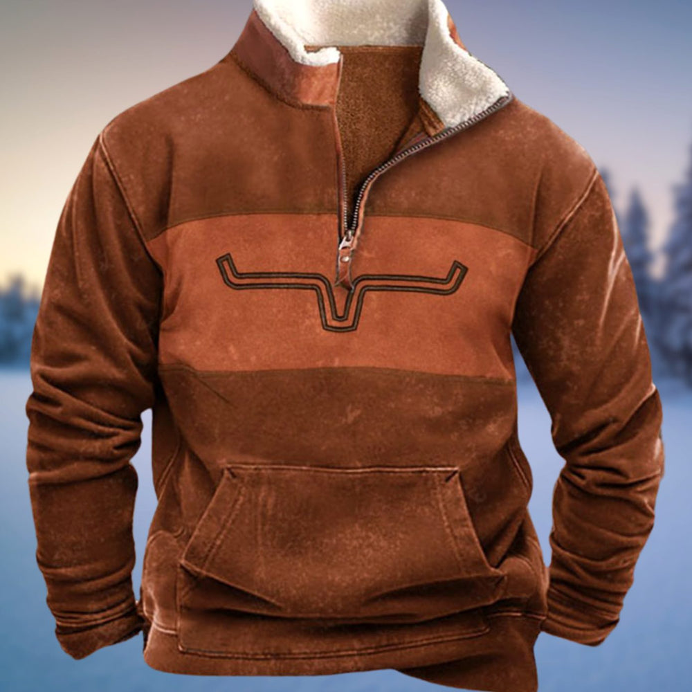 Men's Aztec Quarter-Zip Fleece-Lined Winter Pullover - Style 2