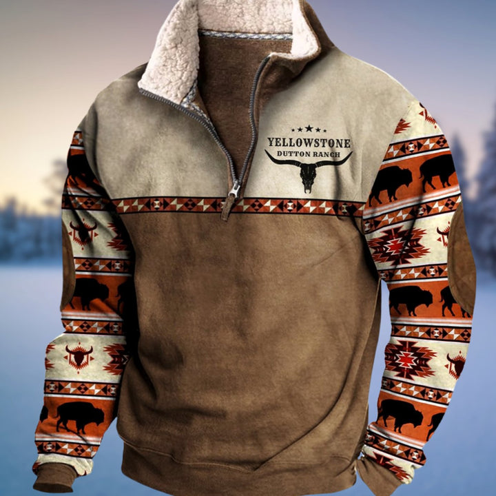 Men's Aztec Quarter-Zip Fleece-Lined Winter Pullover - Style 4