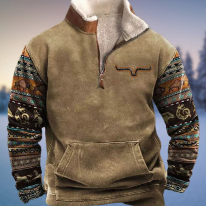 Men's Aztec Quarter-Zip Fleece-Lined Winter Pullover - Style 5