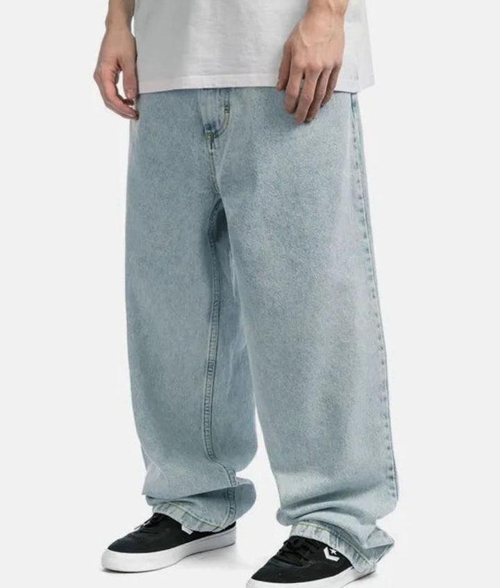 Men's Baggy Wide-Leg Relaxed-Fit Denim Jeans - Light Blue