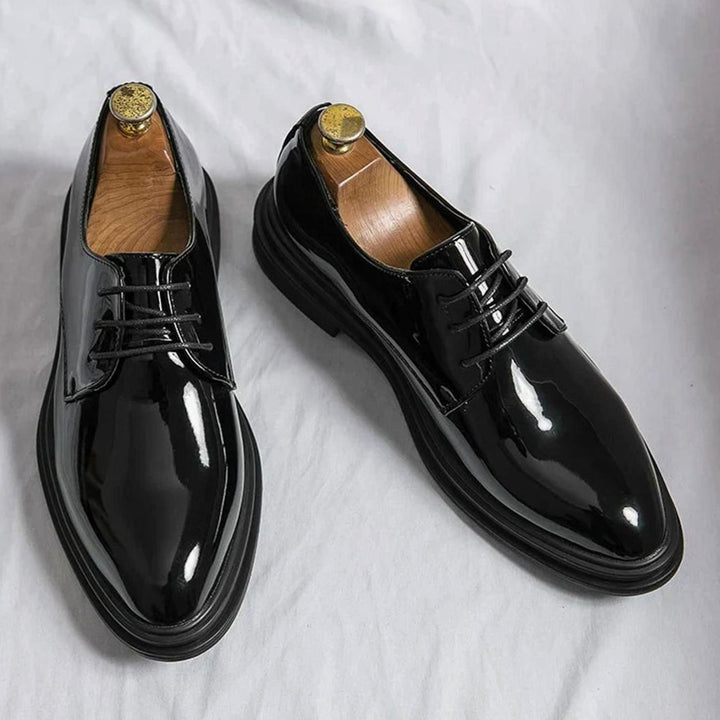 Men's Black Patent Leather Lace-Up Derby Dress Shoes Glänzende - Patent Black