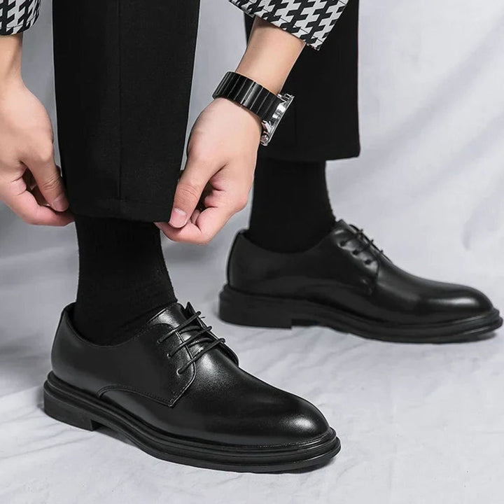 Men's Black Patent Leather Lace-Up Derby Dress Shoes Glänzende