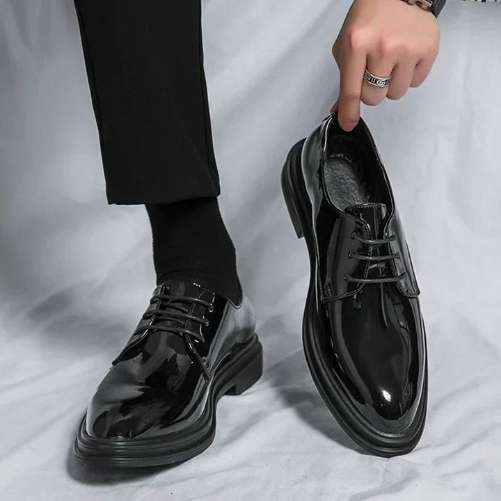 Men's Black Patent Leather Lace-Up Derby Dress Shoes Glänzende