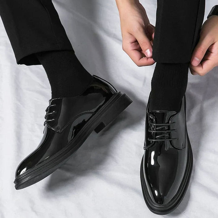 Men's Black Patent Leather Lace-Up Derby Dress Shoes Glänzende