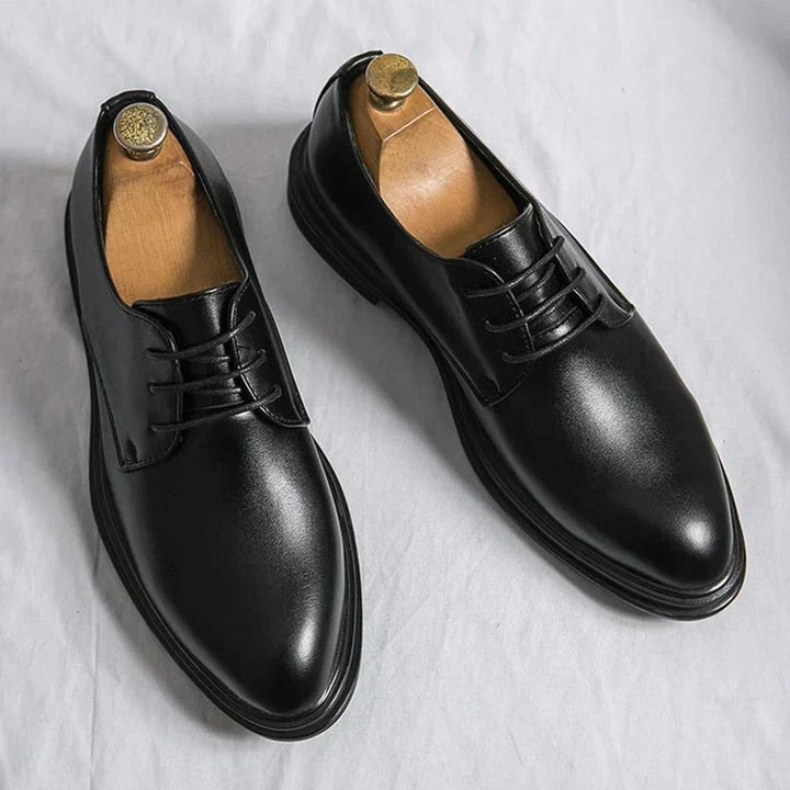 Men's Black Patent Leather Lace-Up Derby Dress Shoes Glänzende - Matte Black
