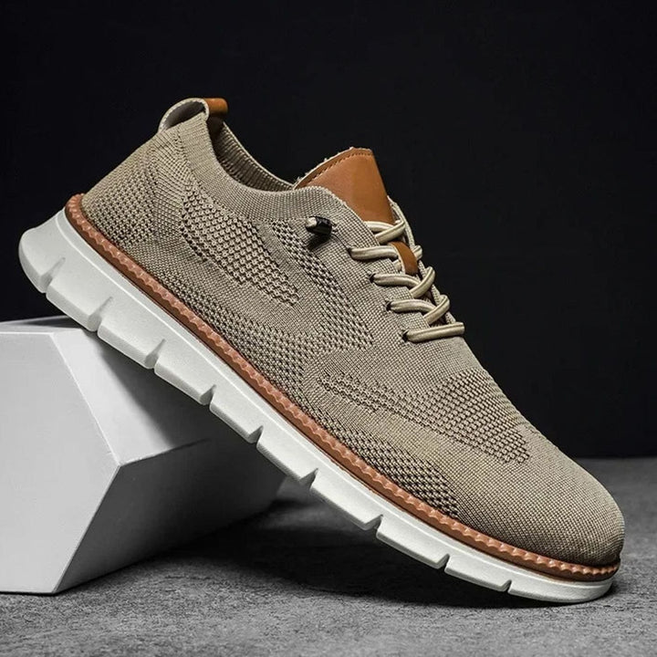 Men's Breathable Knit Lace-Up Casual Trainers, Beige - Beige
