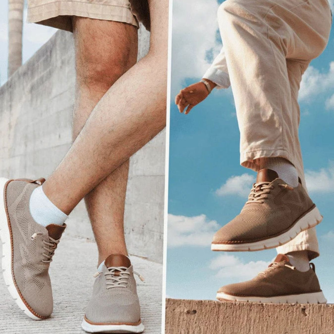 Men's Breathable Knit Lace-Up Casual Trainers, Beige