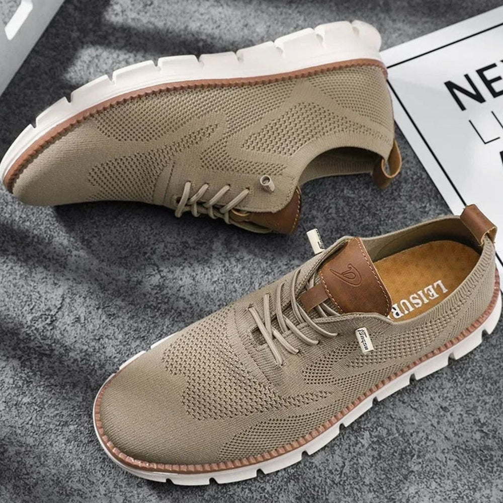 Men's Breathable Knit Lace-Up Casual Trainers, Beige