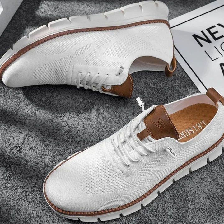 Men's Breathable Knit Lace-Up Casual Trainers, Beige