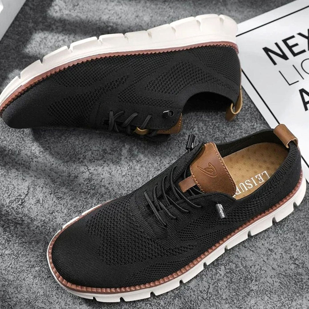 Men's Breathable Knit Lace-Up Casual Trainers, Beige
