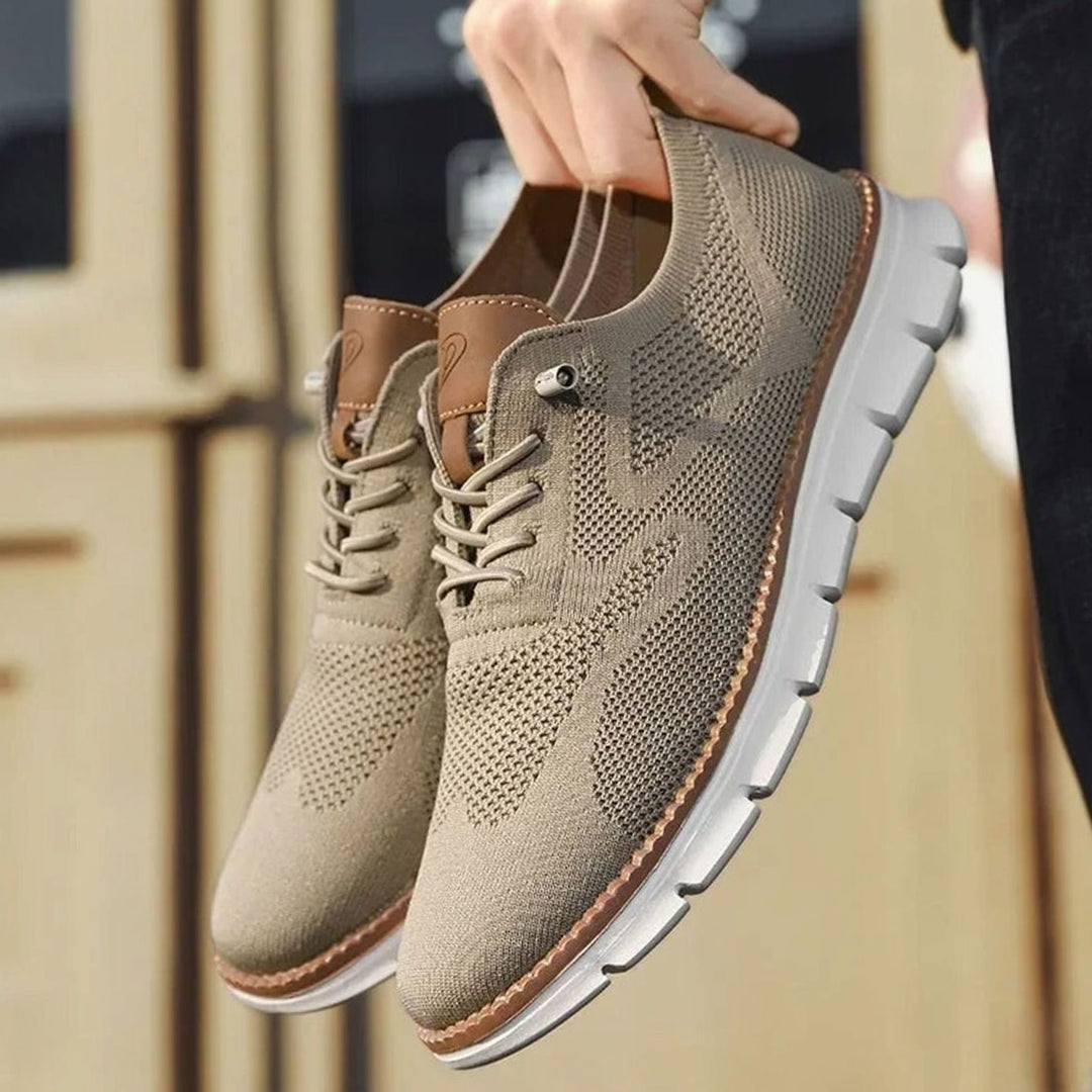Men's Breathable Knit Lace-Up Casual Trainers, Beige