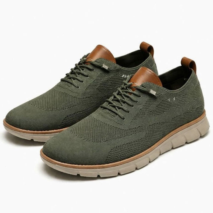 Men's Breathable Knit Lace-Up Oxford Trainers, Olive Green - Green