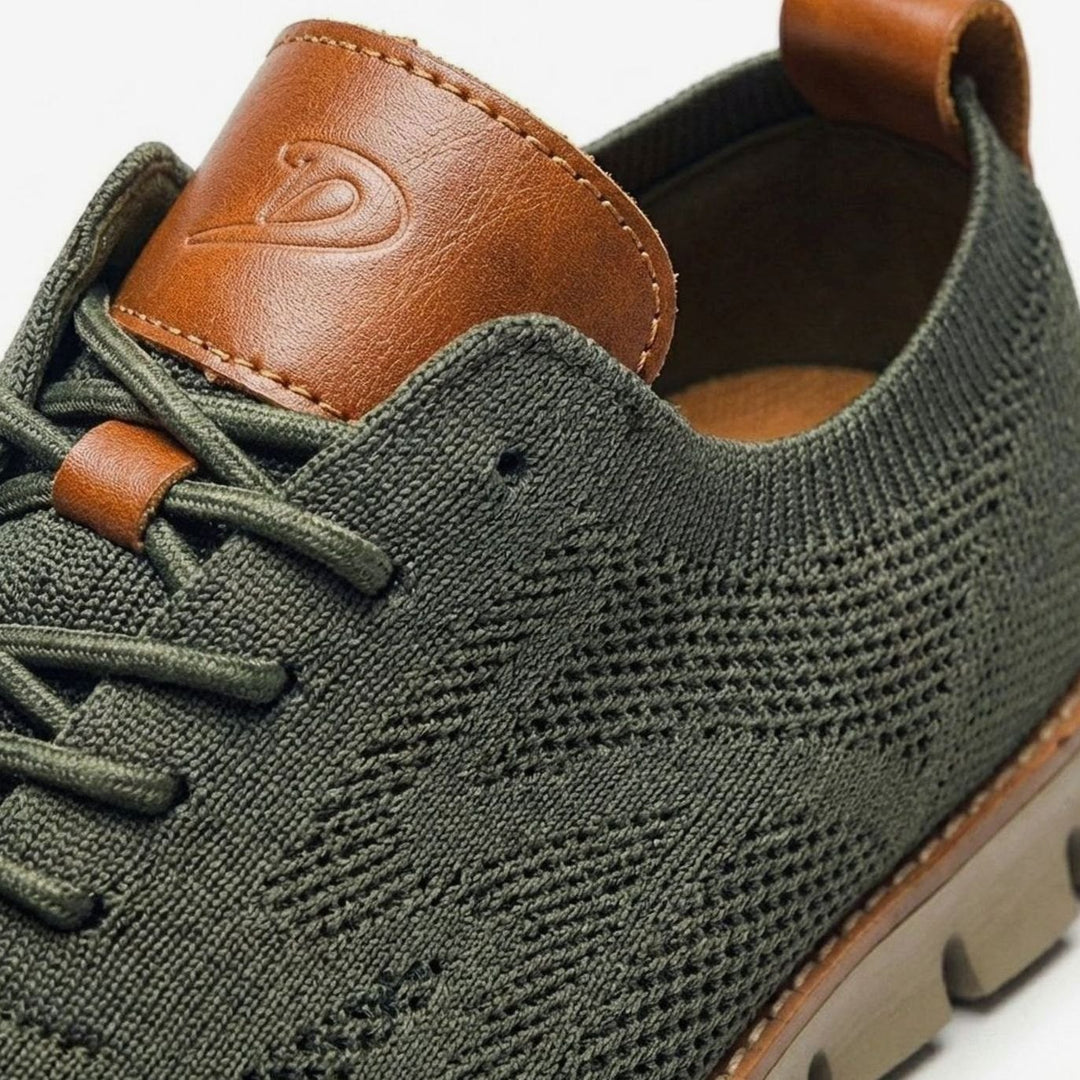 Men's Breathable Knit Lace-Up Oxford Trainers, Olive Green