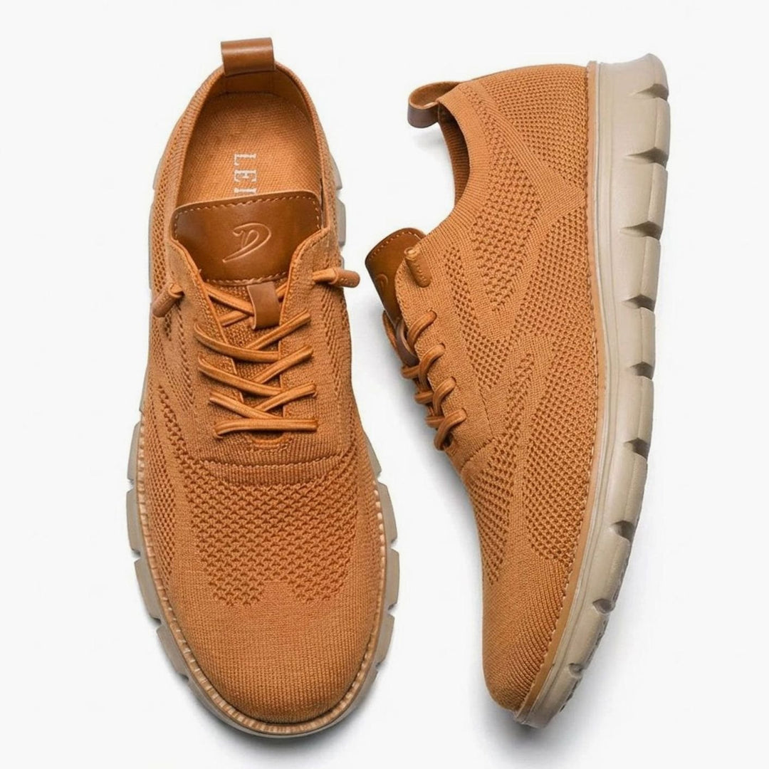 Men's Breathable Knit Lace-Up Oxford Trainers, Olive Green - Camel