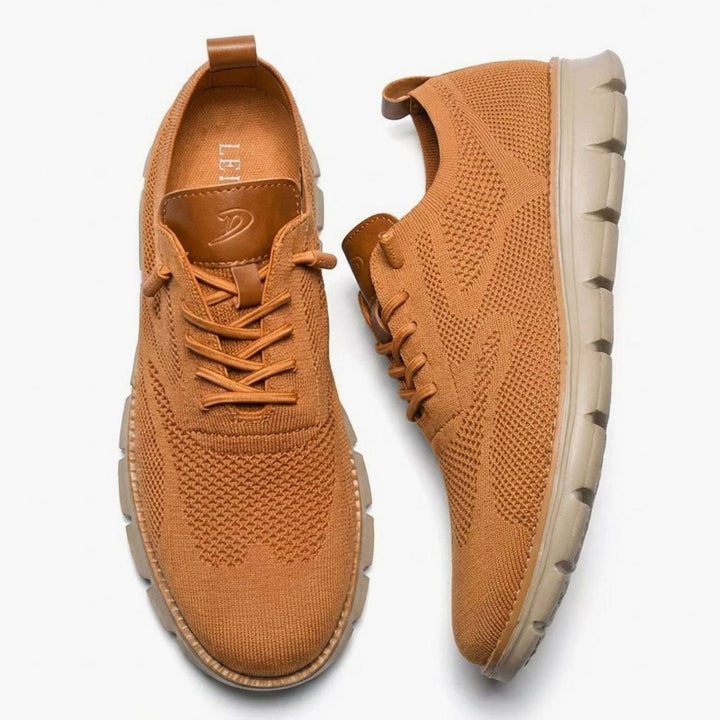 Men's Breathable Knit Lace-Up Oxford Trainers, Olive Green - Camel