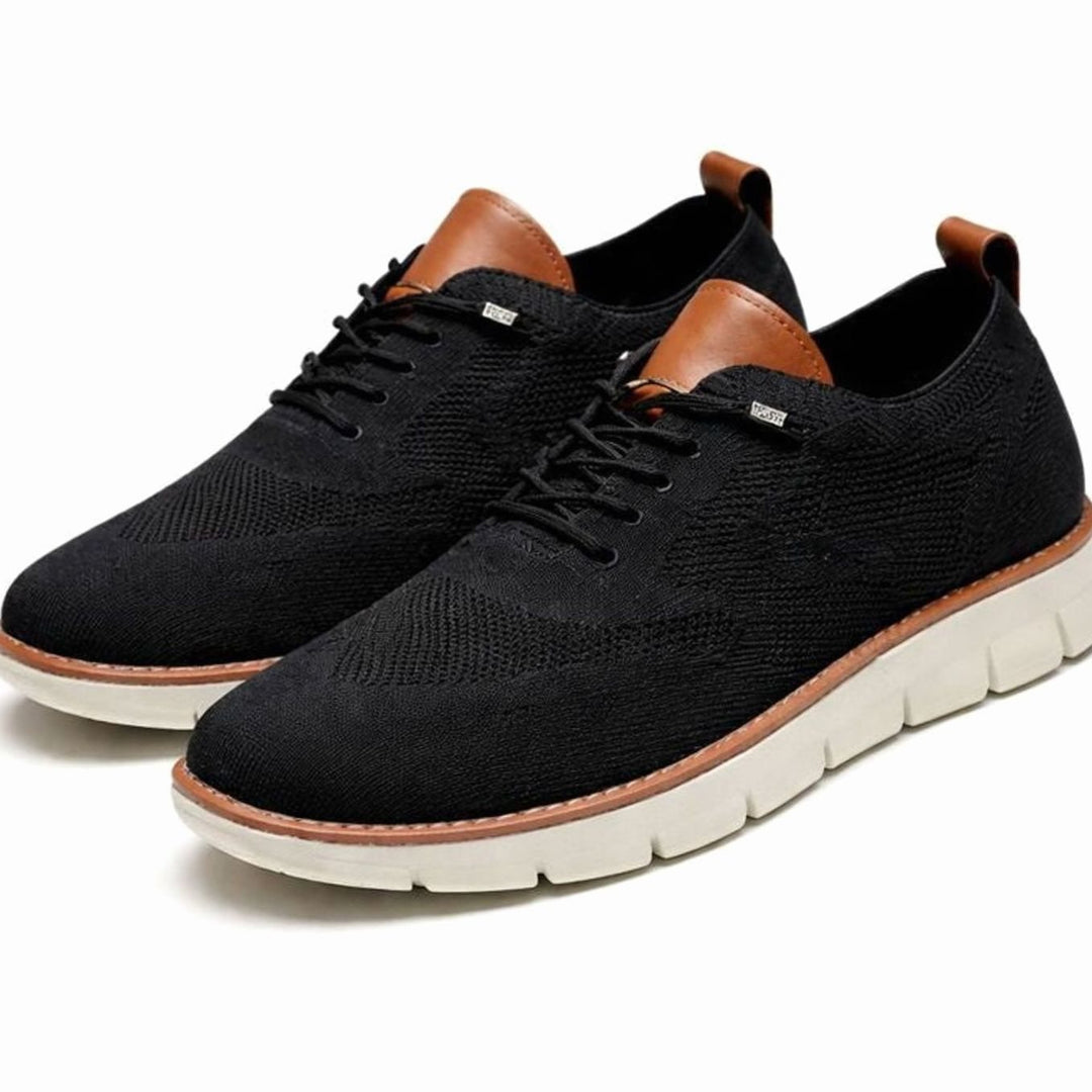 Men's Breathable Knit Lace-Up Oxford Trainers, Olive Green - Dark Brown