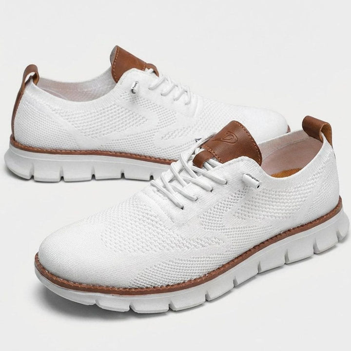 Men's Breathable Knit Lace-Up Oxford Trainers, Olive Green - White