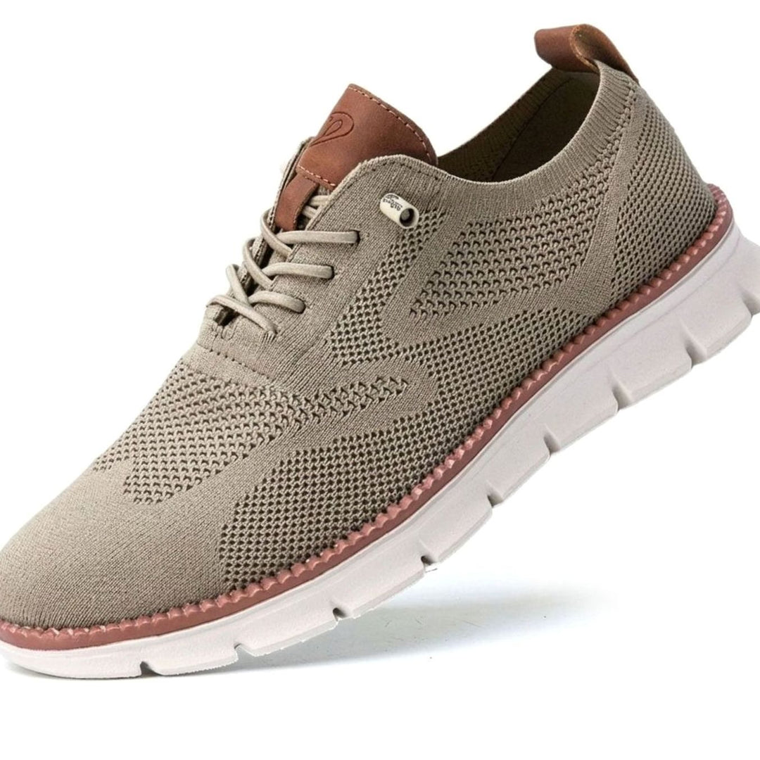 Men's Breathable Knit Lace-Up Oxford Trainers, Olive Green - Khaki
