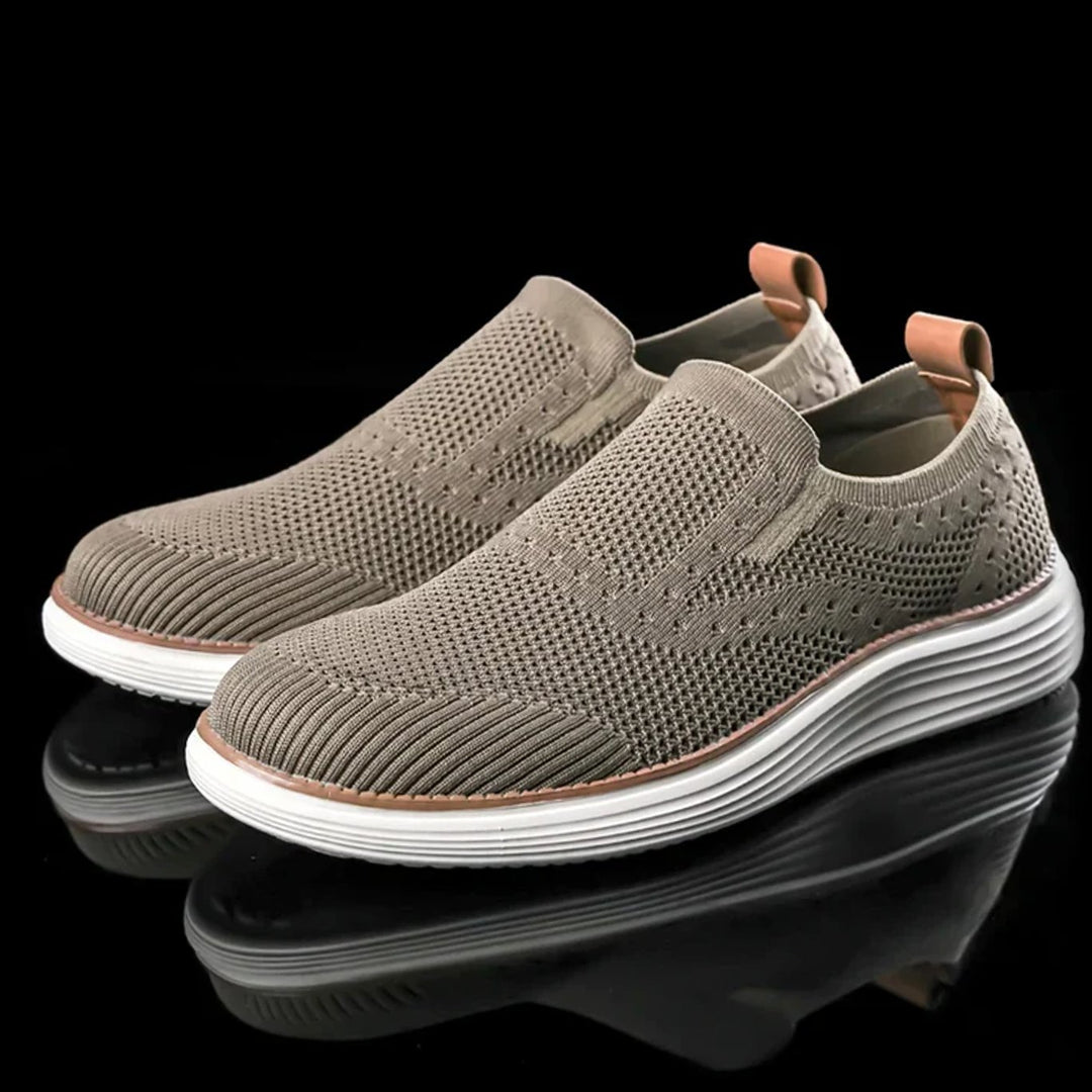 Men's Breathable Knit Slip-On Casual Trainers, Khaki - Khaki