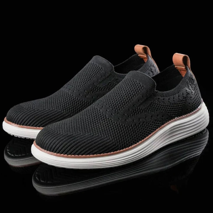 Men's Breathable Knit Slip-On Casual Trainers, Khaki - Black