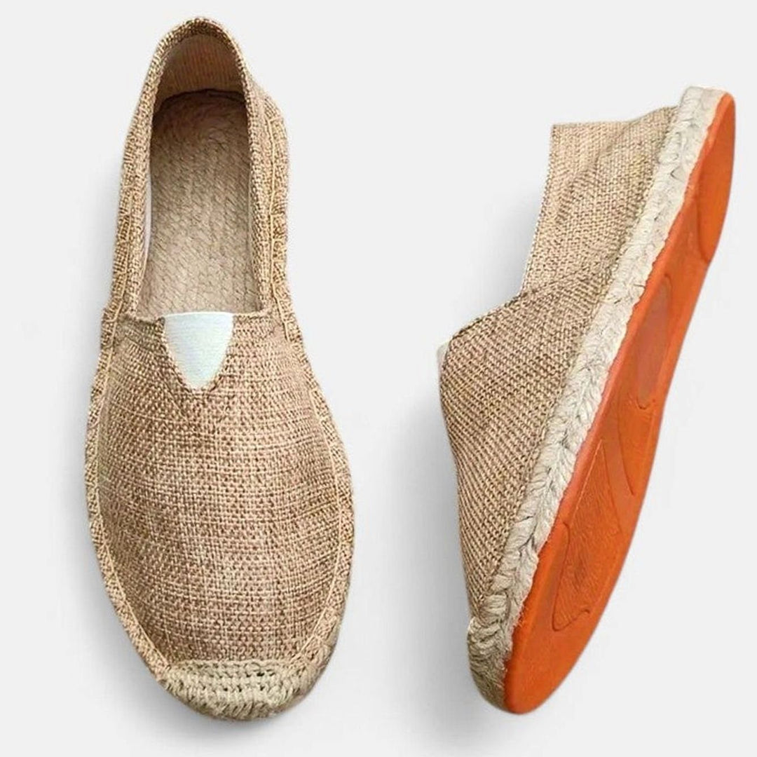 Men's Breathable Slip-On Canvas Espadrilles, White - Brown