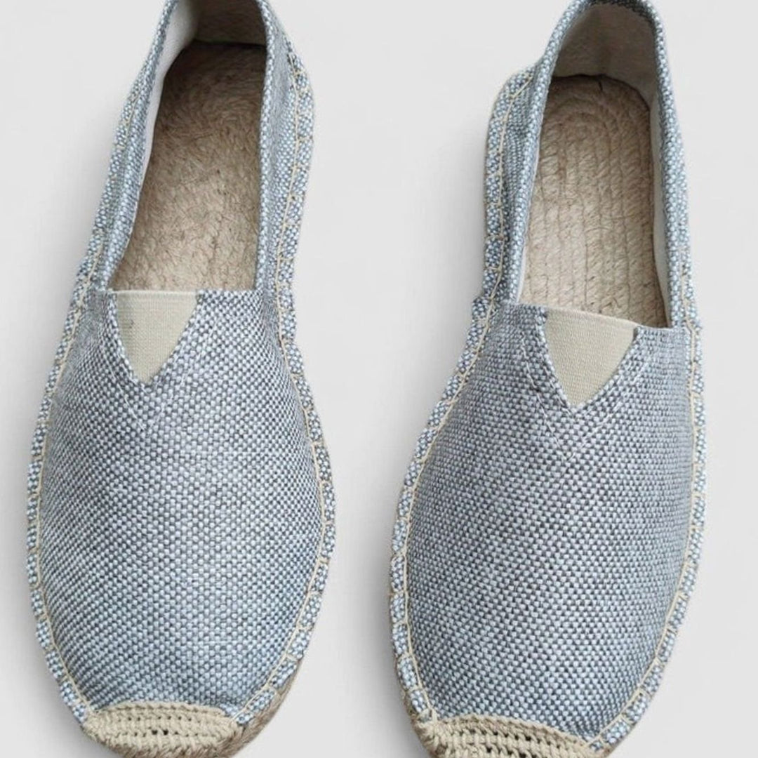 Men's Breathable Slip-On Canvas Espadrilles, White - Grey