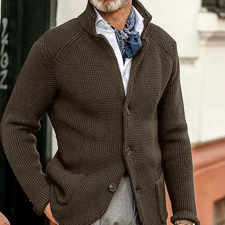 Men's Button-Up Waffle-Knit Sweater Jacket - Coffee
