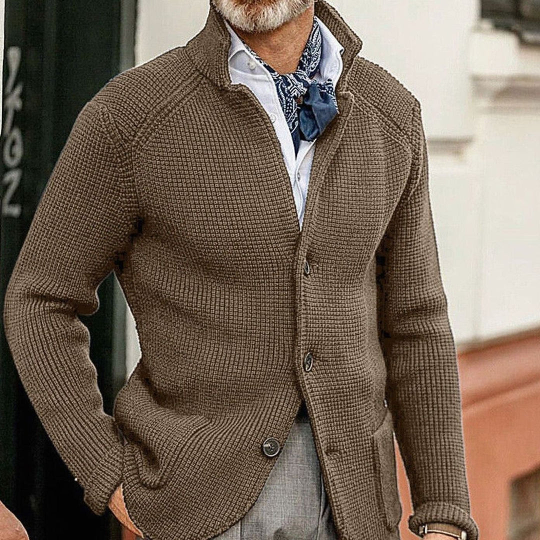 Men's Button-Up Waffle-Knit Sweater Jacket - Khaki