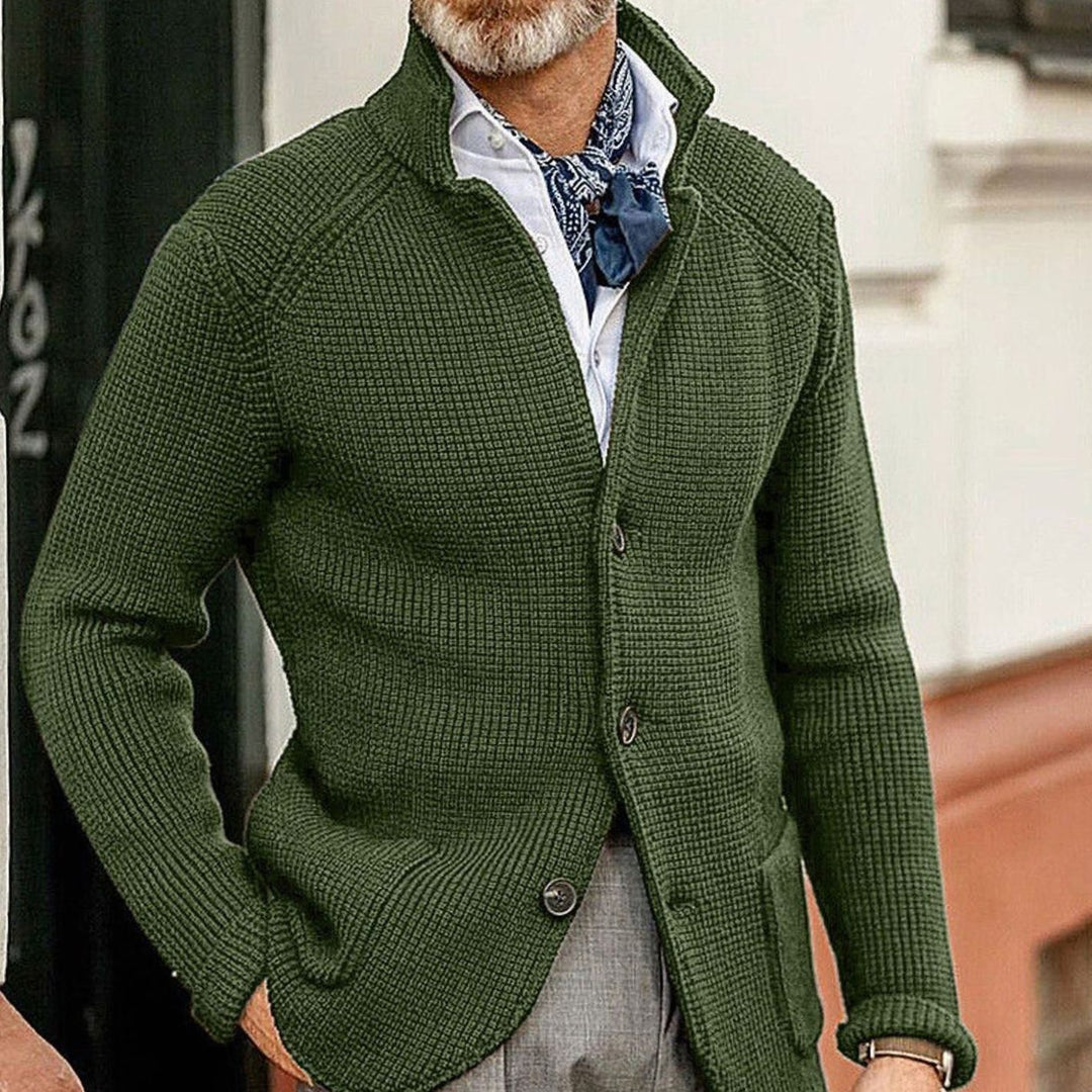 Men's Button-Up Waffle-Knit Sweater Jacket - Green