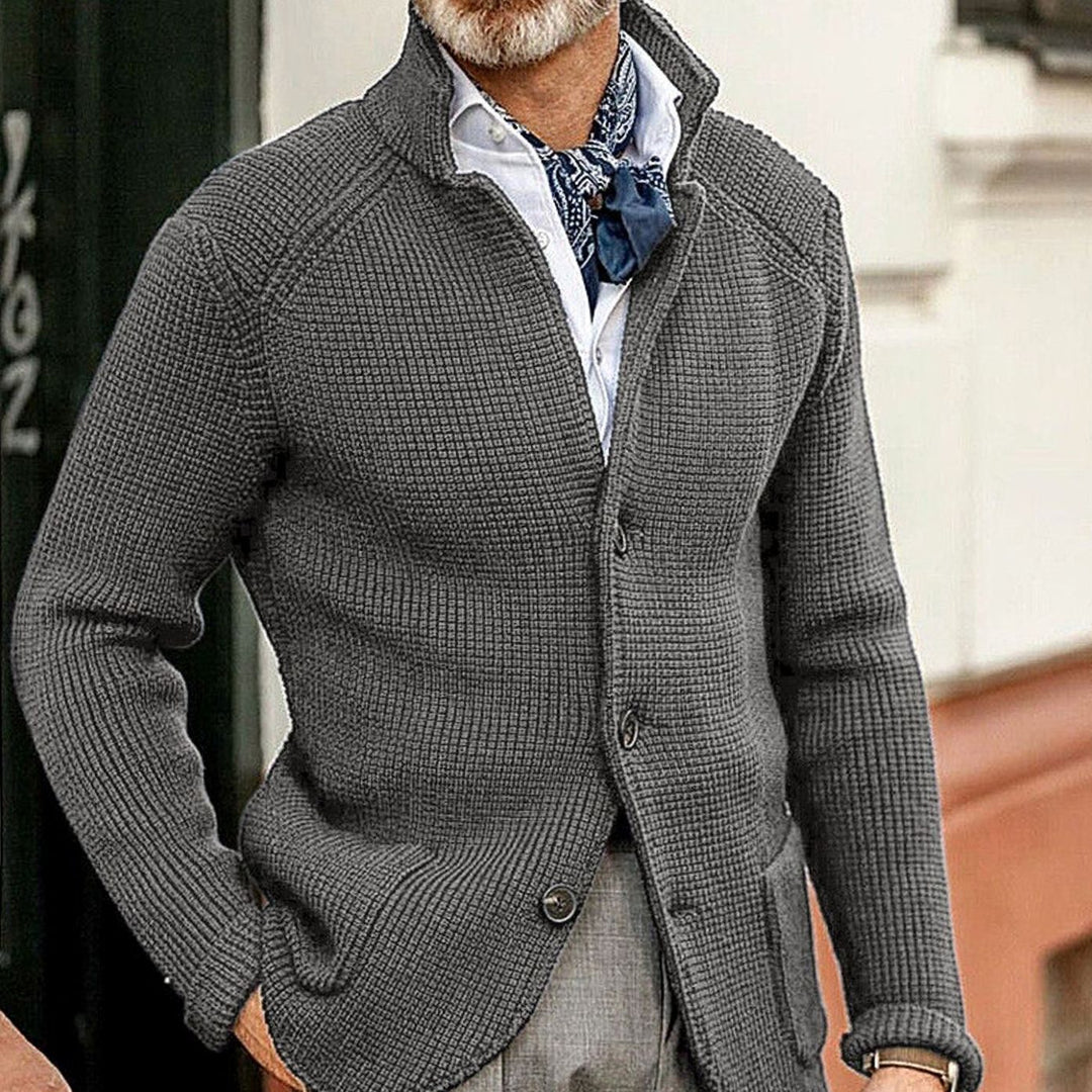 Men's Button-Up Waffle-Knit Sweater Jacket - Grey