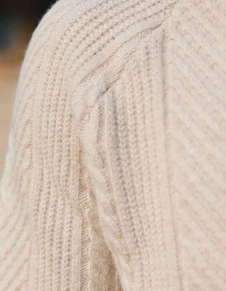 Men's Cable-Knit Collared Knitted Sweater Button Placket