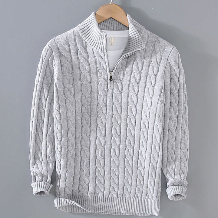 Men's Cable-Knit Half-Zip Knitted Sweater Pullover - Grey