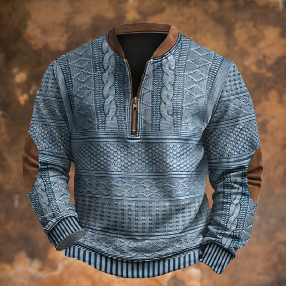 Men's Cable-Knit Print Quarter-Zip Pullover Sweatshirt, Blue - Blue