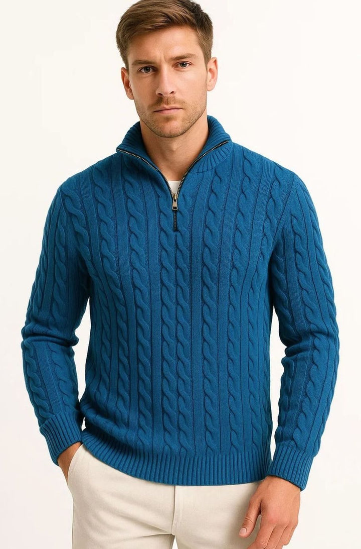 Men's Cable-Knit Quarter-Zip Jumper - Deep Teal