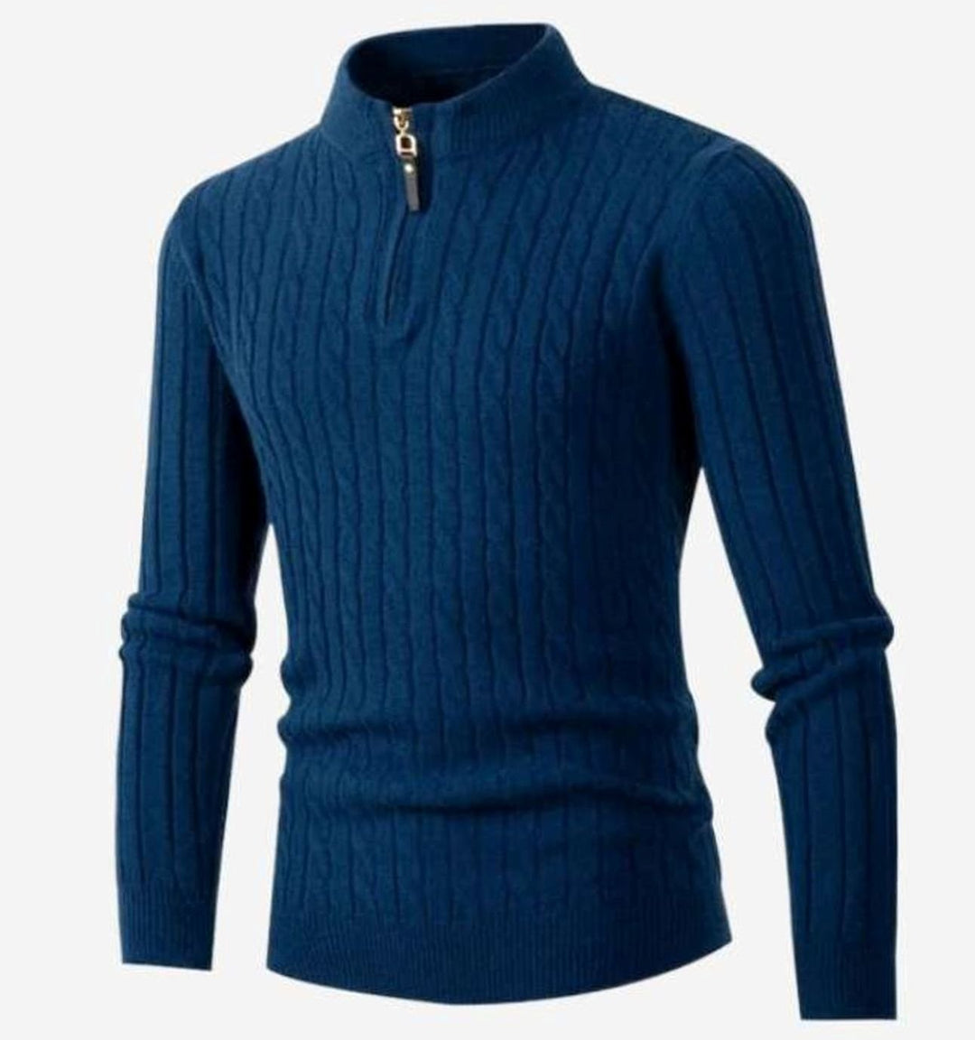 Men's Cable-Knit Quarter-Zip Slim-Fit Knitted Sweater - Blue