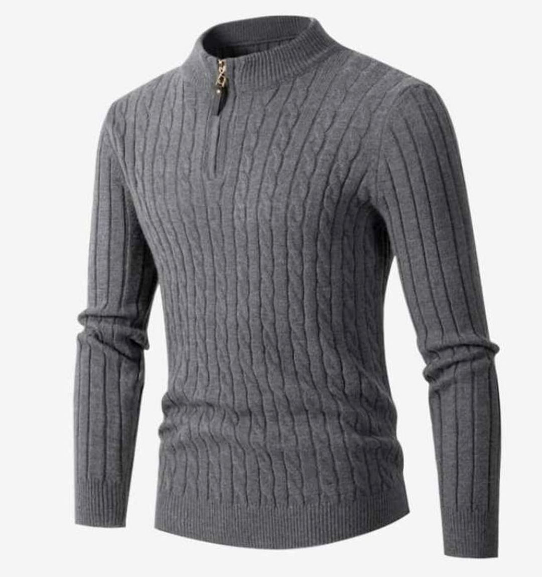Men's Cable-Knit Quarter-Zip Slim-Fit Knitted Sweater - Grey