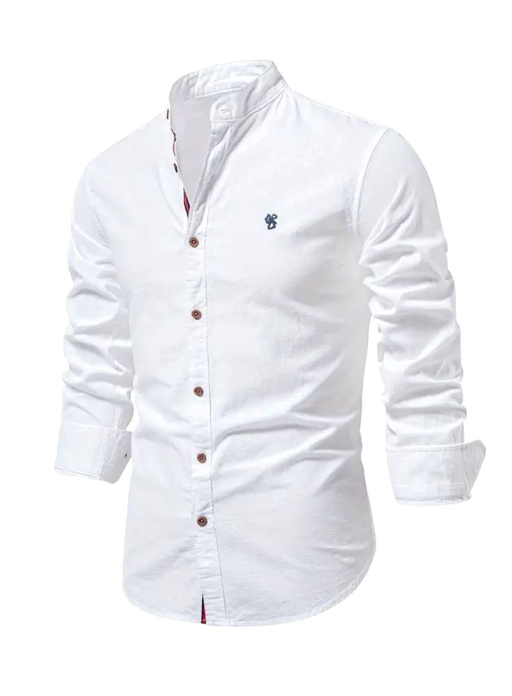 Men's Casual Button-Up Grandad Collar Long Sleeve Shirt - White
