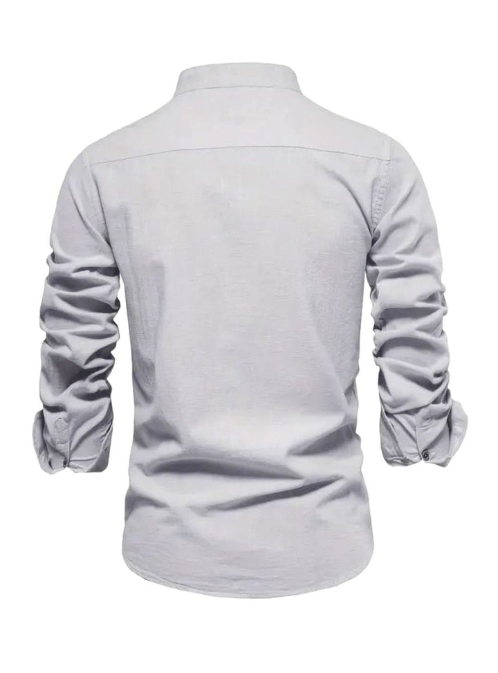 Men's Casual Button-Up Grandad Collar Long Sleeve Shirt