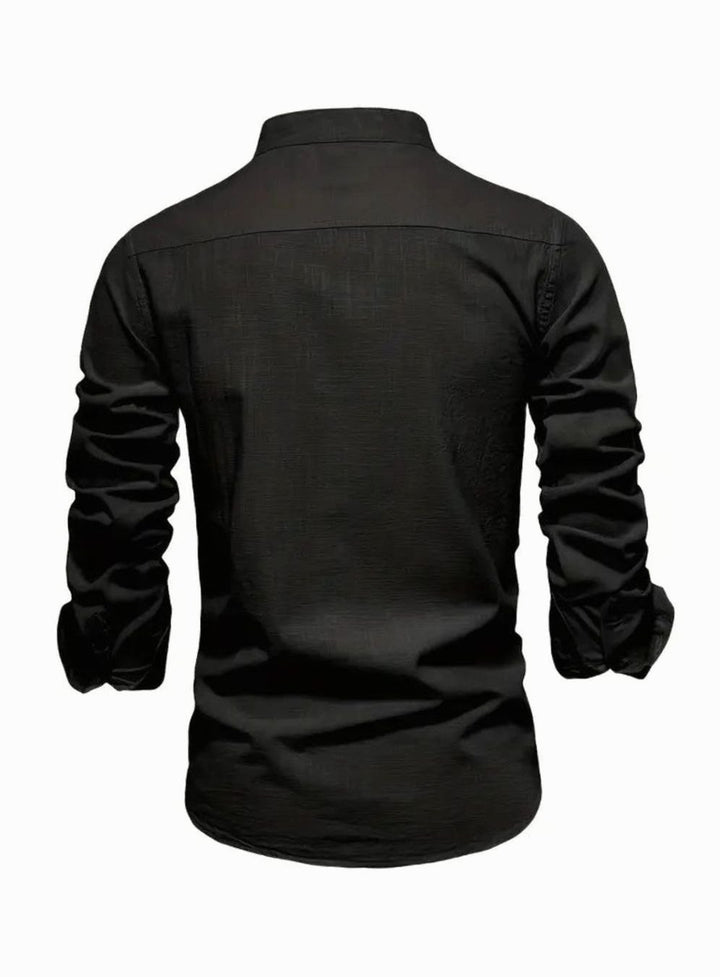 Men's Casual Button-Up Grandad Collar Long Sleeve Shirt
