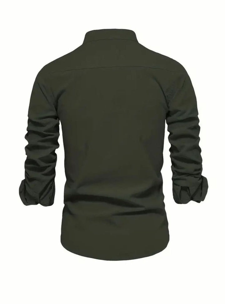 Men's Casual Button-Up Grandad Collar Long Sleeve Shirt
