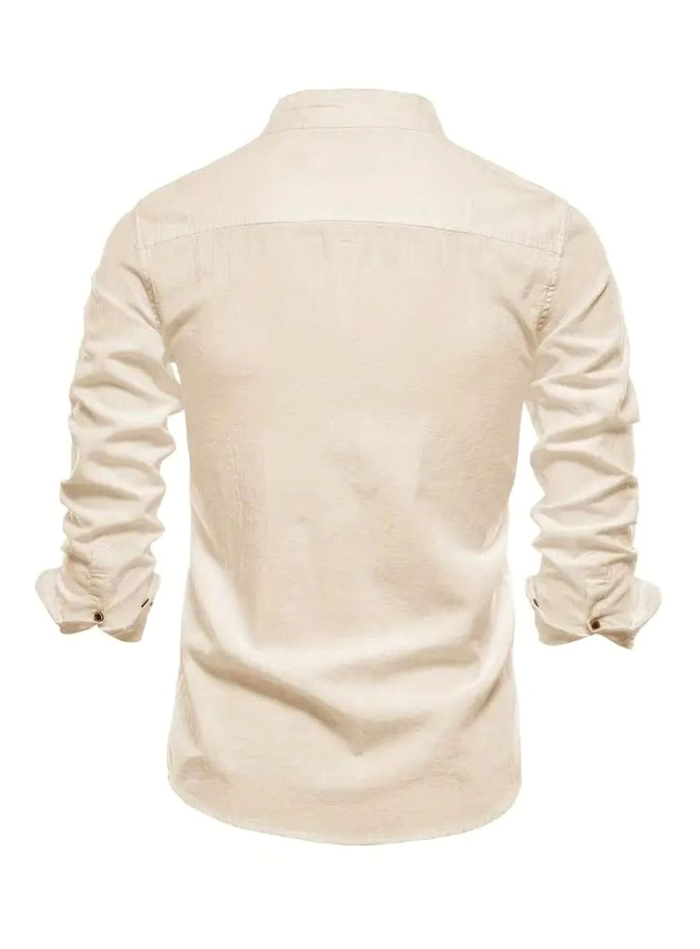 Men's Casual Button-Up Grandad Collar Long Sleeve Shirt