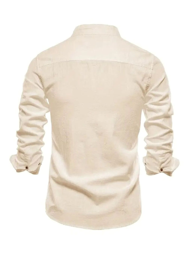 Men's Casual Button-Up Grandad Collar Long Sleeve Shirt