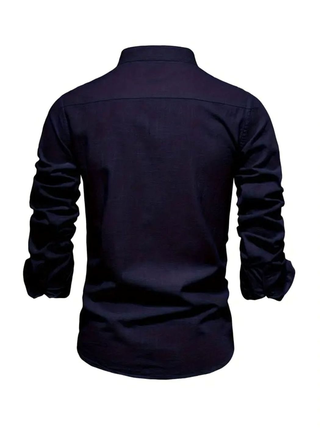 Men's Casual Button-Up Grandad Collar Long Sleeve Shirt