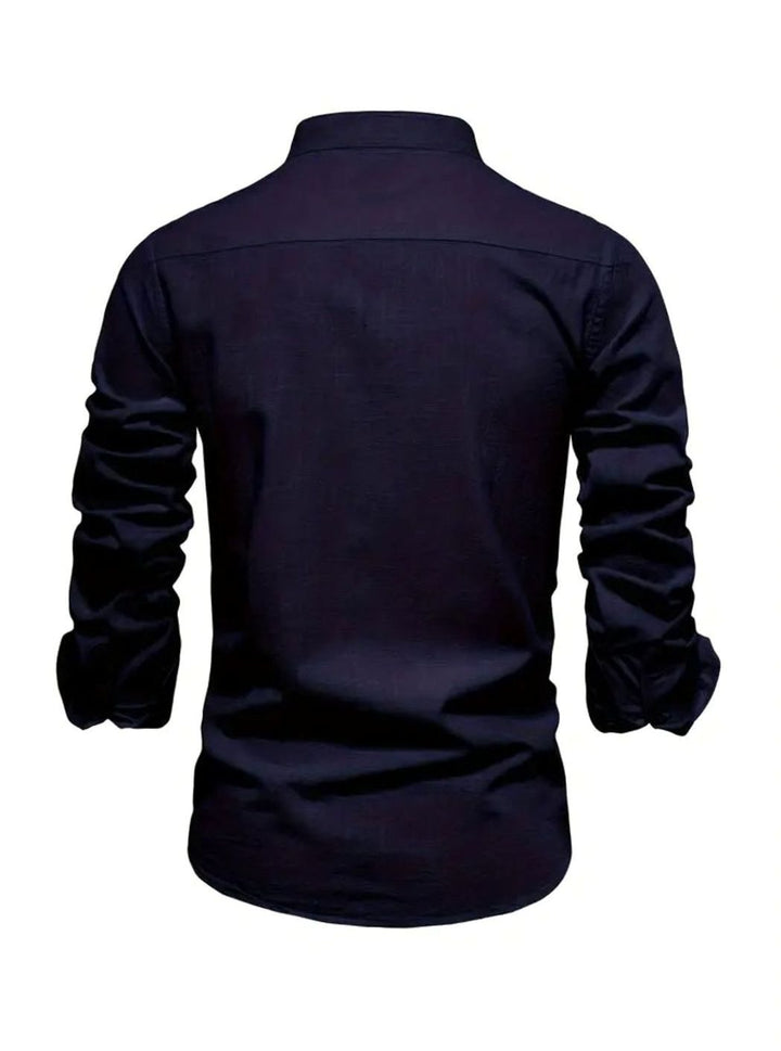 Men's Casual Button-Up Grandad Collar Long Sleeve Shirt
