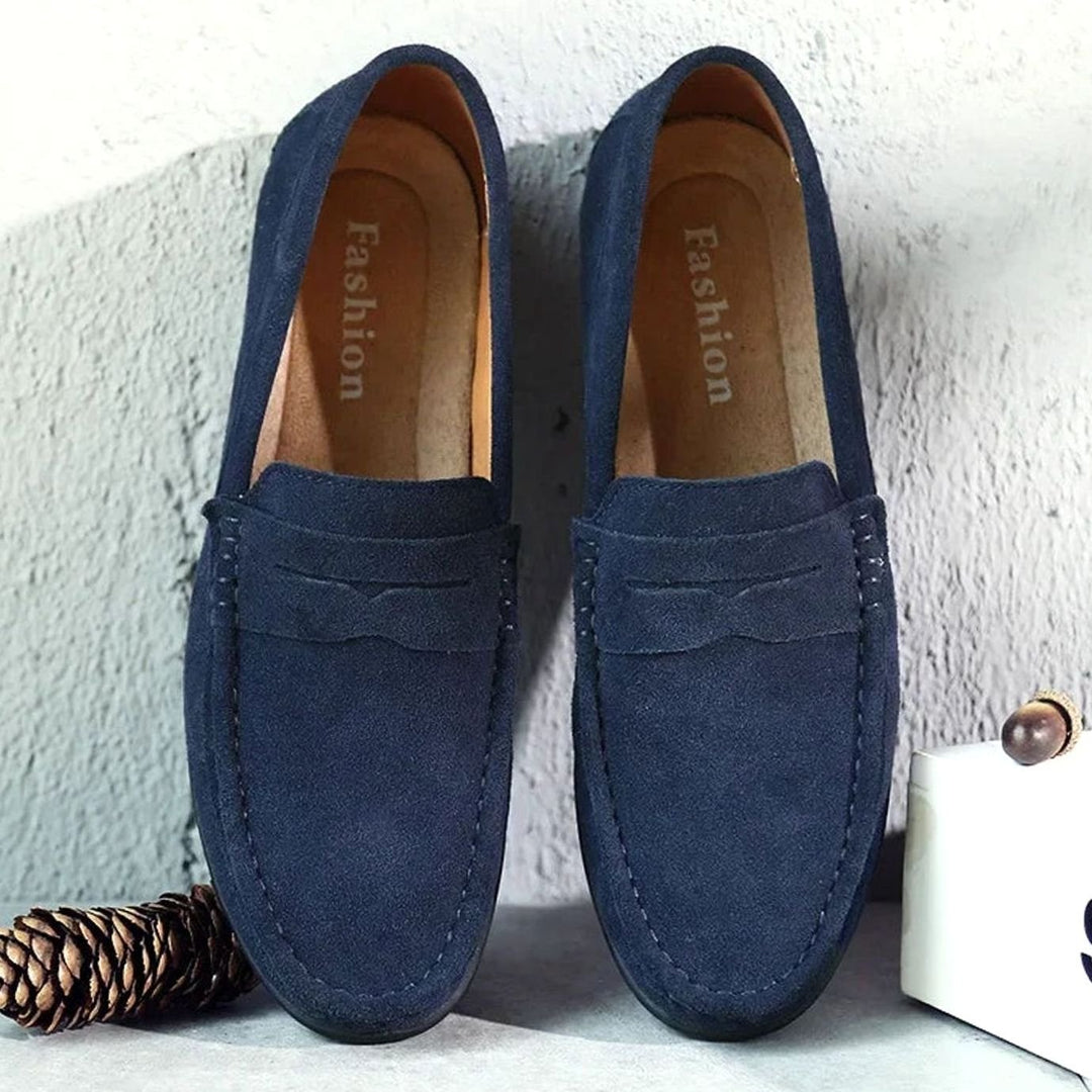 Men's Casual Suede Penny Slip-On Loafers, Navy Blue