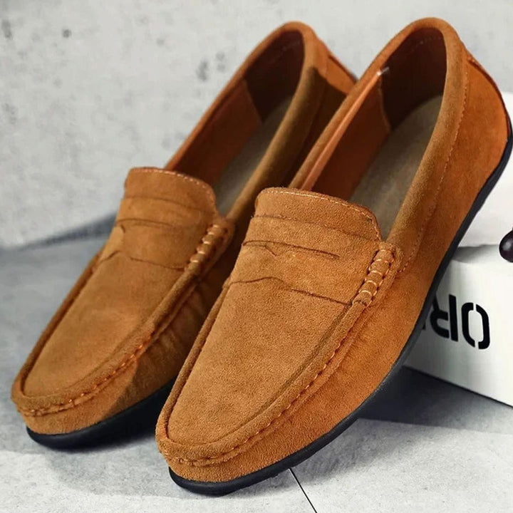 Men's Casual Suede Penny Slip-On Loafers, Navy Blue - Brown
