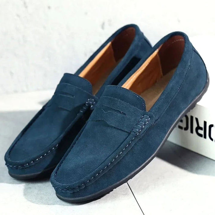 Men's Casual Suede Penny Slip-On Loafers, Navy Blue - Navy Blue