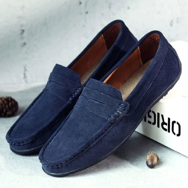 Men's Casual Suede Penny Slip-On Loafers, Navy Blue