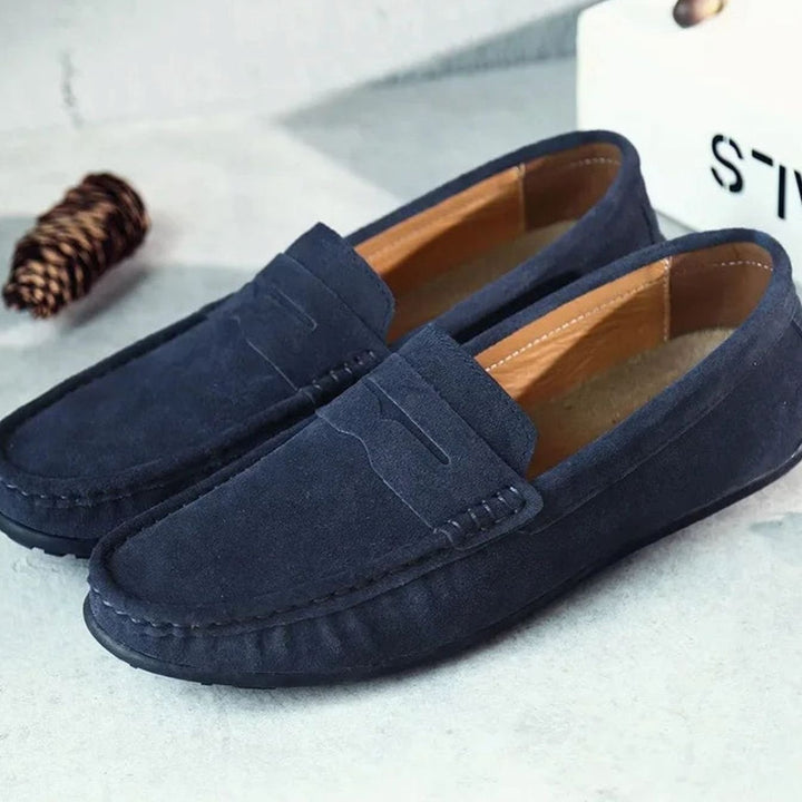 Men's Casual Suede Penny Slip-On Loafers, Navy Blue